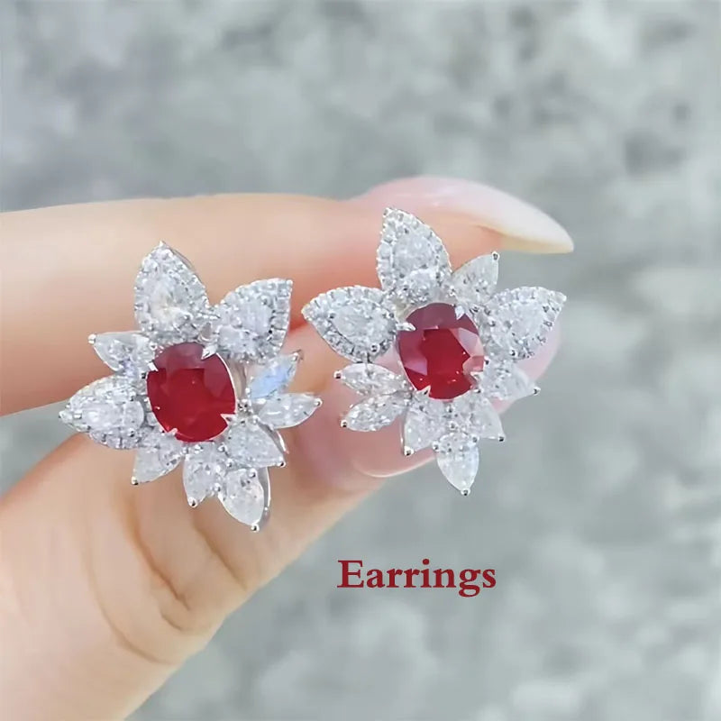 Oval ruby necklace earrings and ring collection