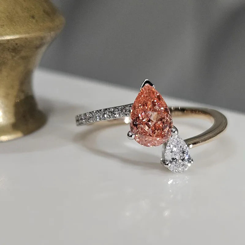 Pink and white pear lab-grown diamond two-stone ring