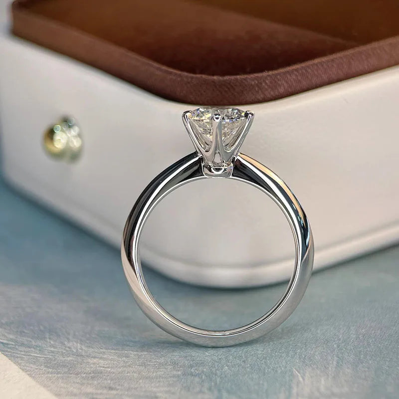 Round brilliant diamond solitaire silver ring