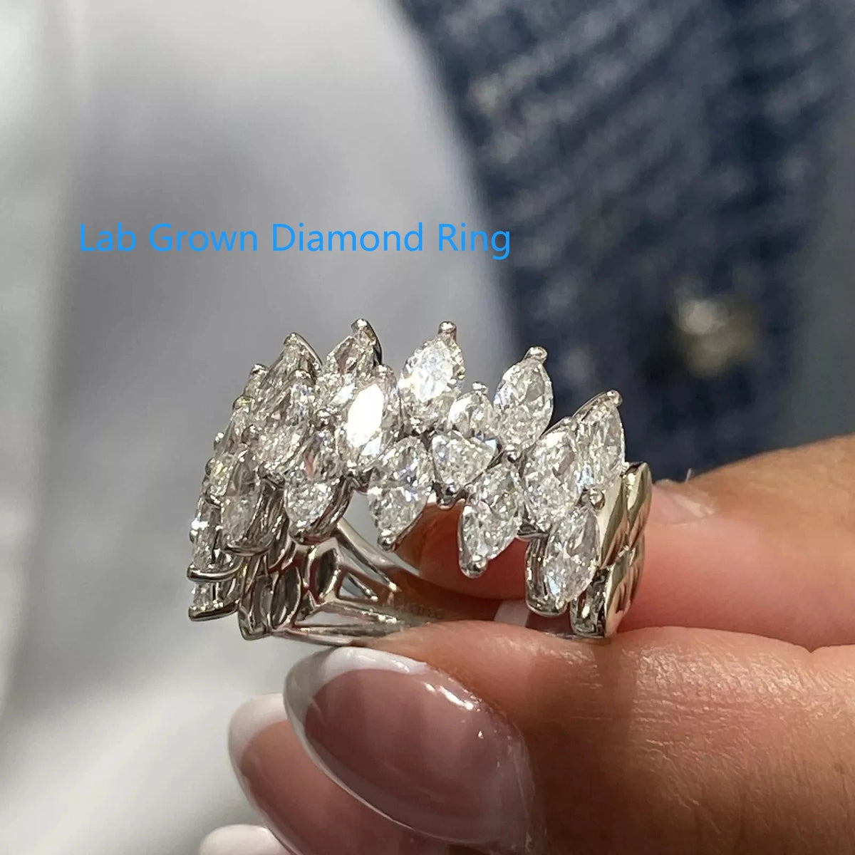 Cluster ring with marquise diamond stones
