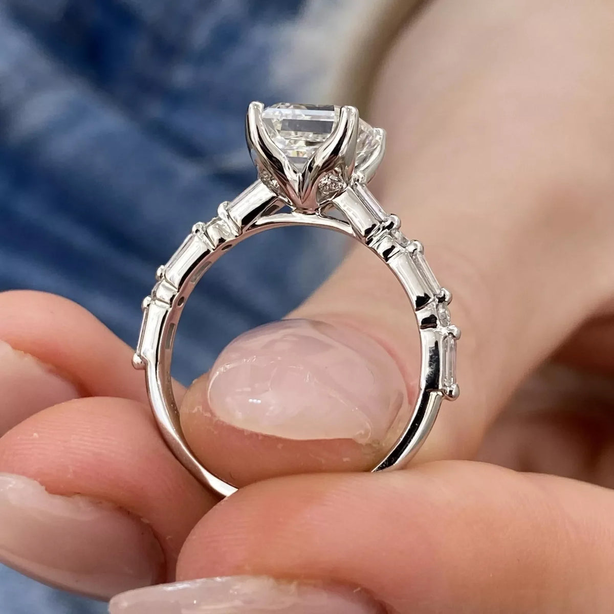 Square step-cut lab-grown diamond engagement ring