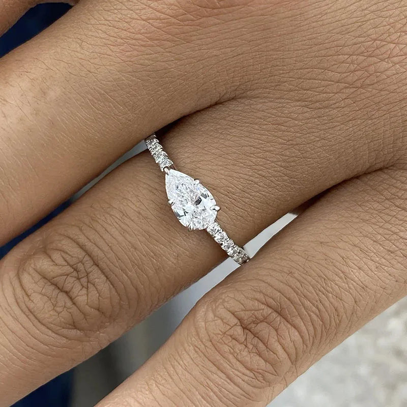 East–west pear-cut lab-grown diamond engagement ring