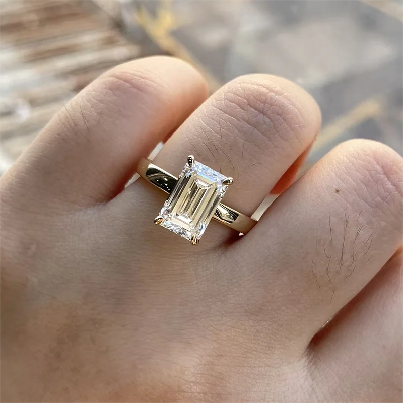 Emerald-cut lab-grown diamond ring with wide band