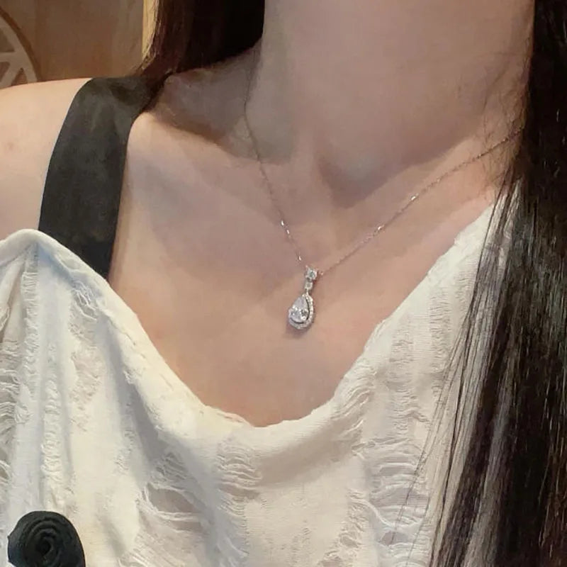 Pear-cut lab diamond pendant necklace