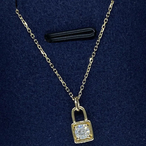 Diamond lock pendant on fine chain