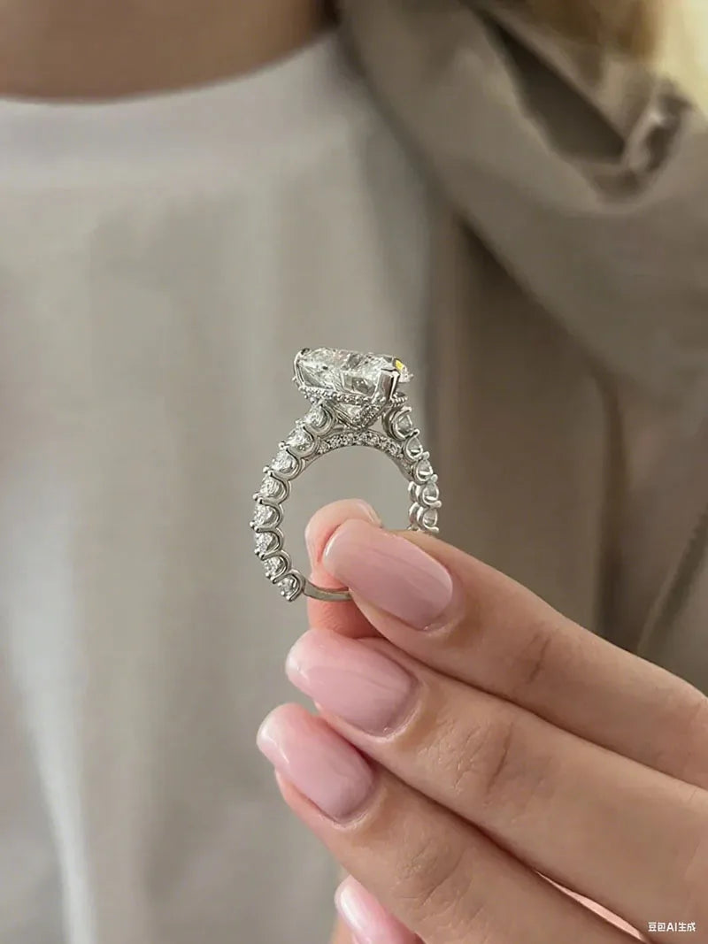 Large heart-shaped lab-grown diamond engagement ring