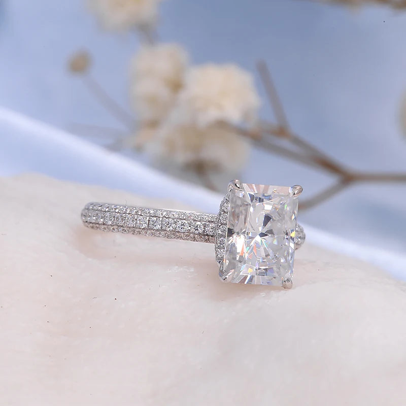 Lab-grown diamond ring featuring radiant-cut center