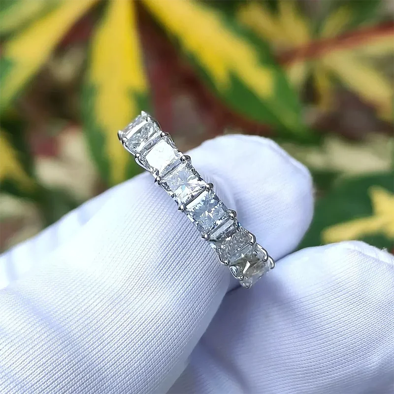 Square princess diamond eternity band with prong setting