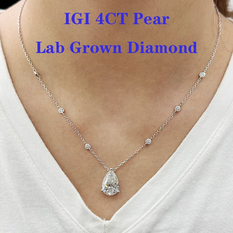Pear-shaped lab-grown diamond pendant necklace in 14K white gold