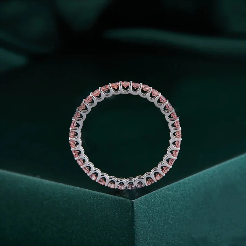 Full eternity band set with pink round diamonds