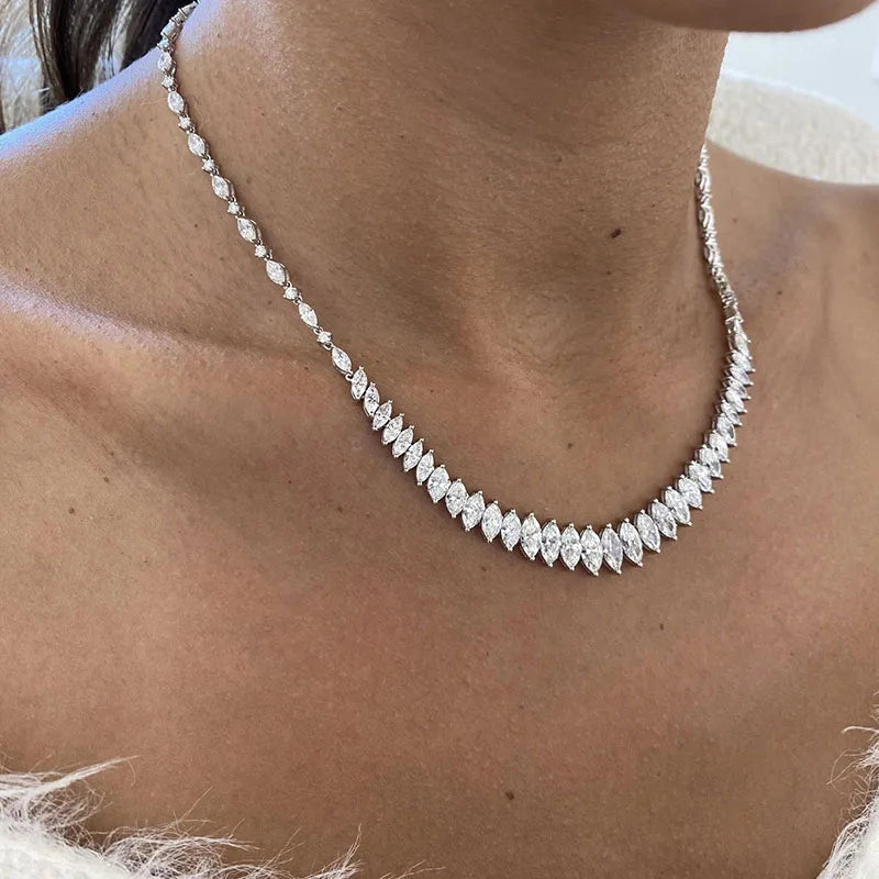 Tennis necklace featuring marquise-cut lab diamonds