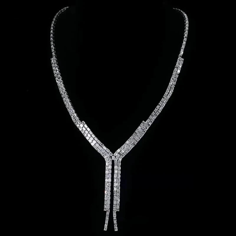 Emerald-cut lab-grown diamond tennis necklace