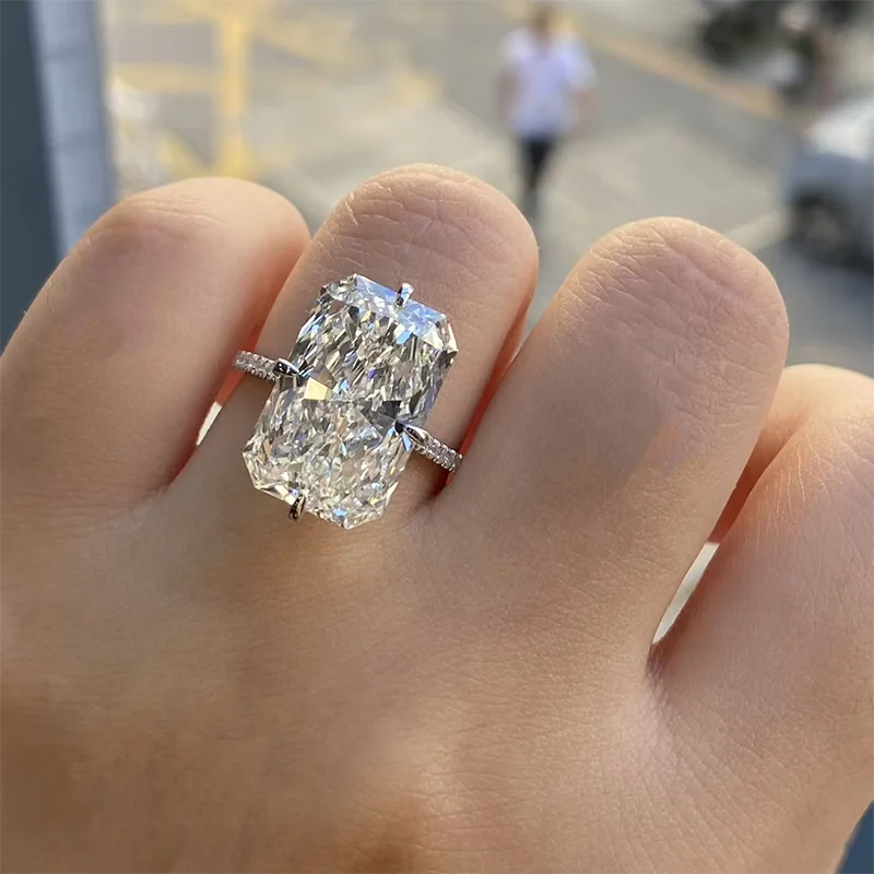 Radiant lab-grown diamond ring with diamond accents
