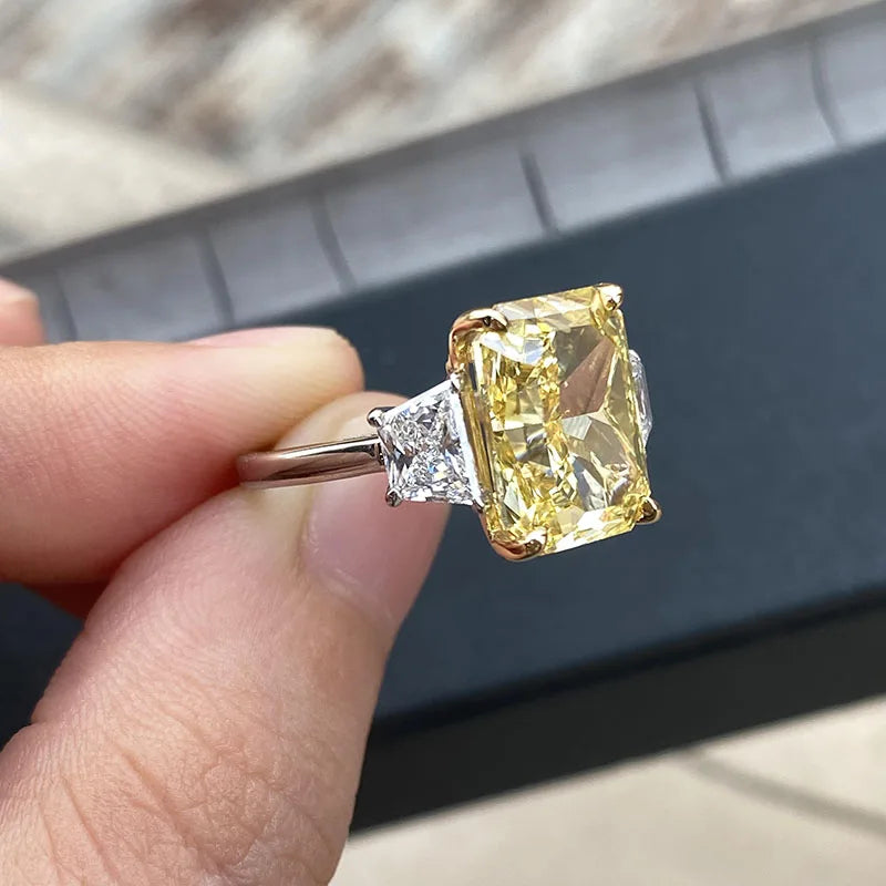 Yellow lab-grown diamond three-stone engagement ring