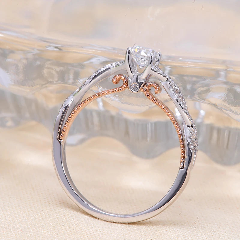 Round lab-grown diamond two-tone gold engagement ring