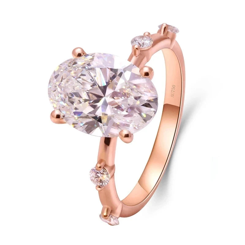 Oval-cut lab-grown diamond ring with diamond-accented band