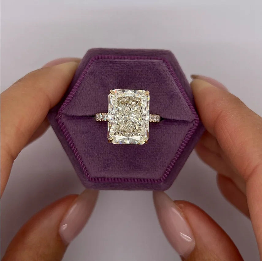 Radiant lab-grown diamond halo engagement ring
