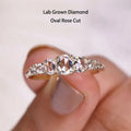 Oval and round lab-grown diamond gold ring