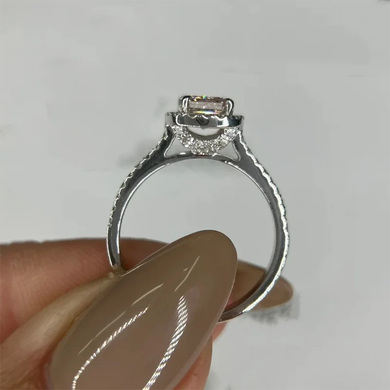 Pink radiant-cut diamond halo engagement ring