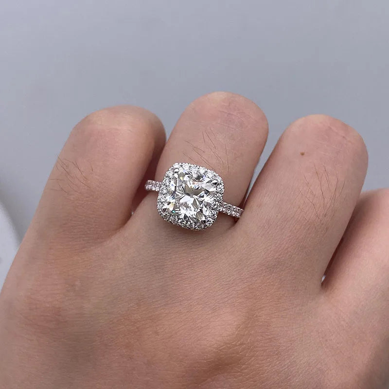 Cushion-cut lab-grown diamond ring with diamond accents