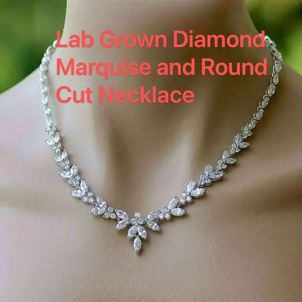Marquise and round lab-grown diamond necklace