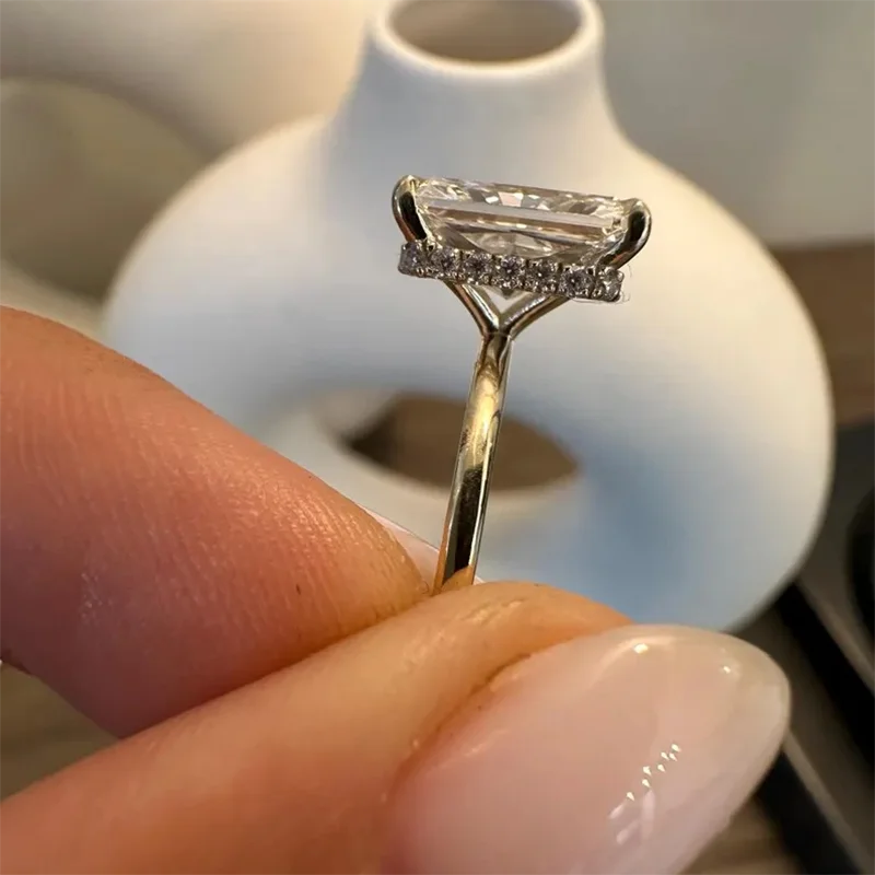 Lab-grown radiant diamond accent ring