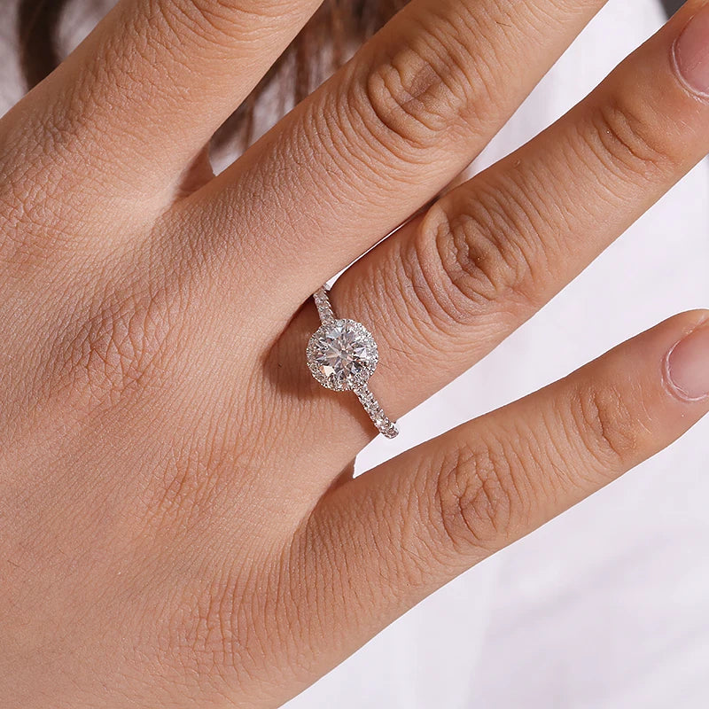 Lab-grown diamond halo engagement ring with round center stone