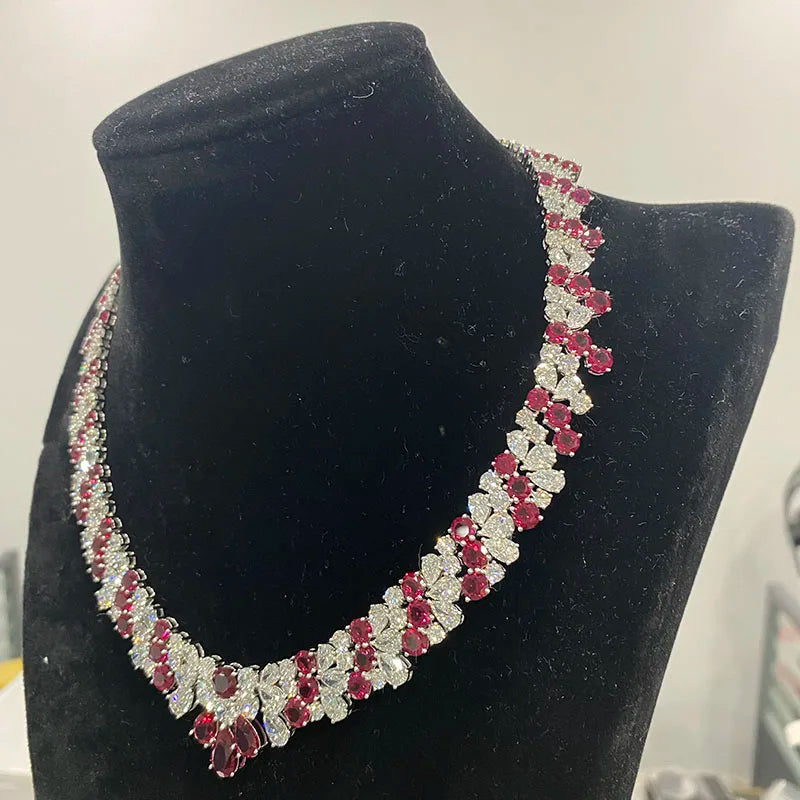 Ruby and diamond necklace earring and ring selection
