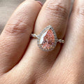Pink pear-shaped lab-grown diamond halo ring