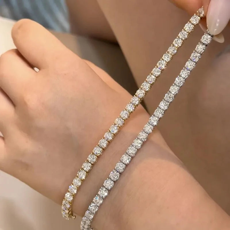 Lab-grown diamond line bracelet with round stones and sterling silver setting