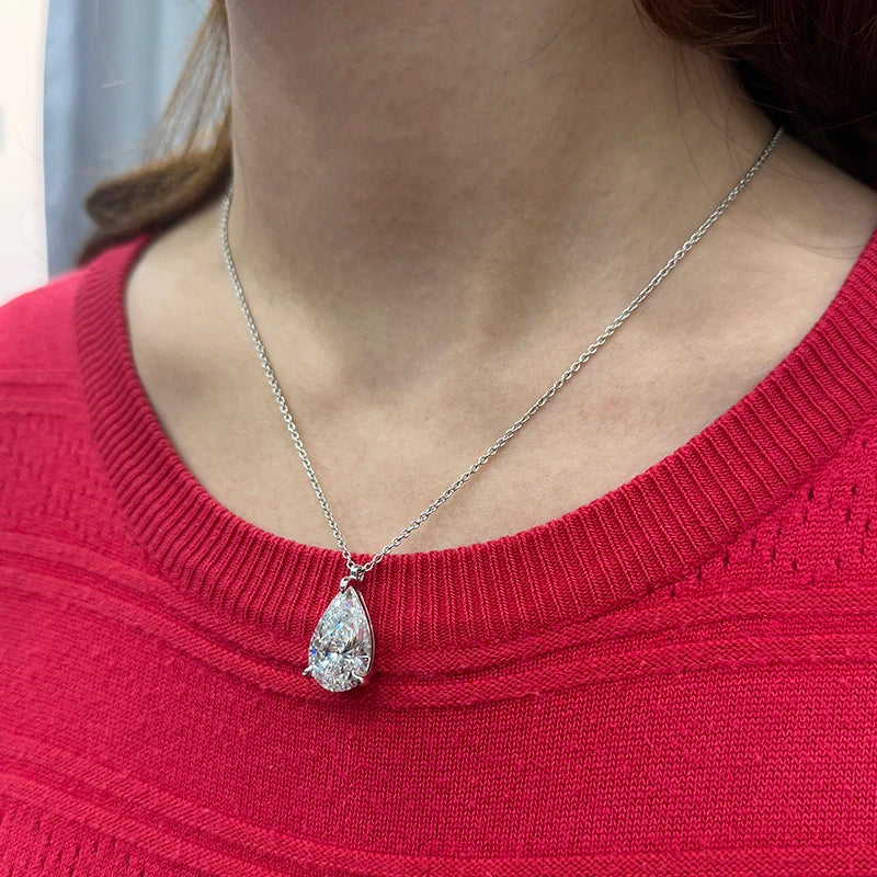 Large pear-cut diamond pendant necklace