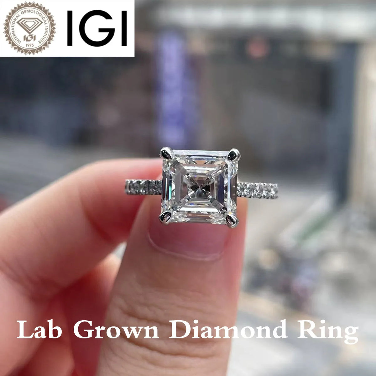 4.05 carat lab-grown diamond ring with diamond accents