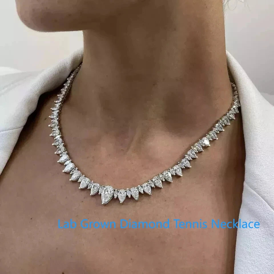 Pear and marquise lab-grown diamond tennis necklace