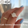 Two carat radiant-cut lab-grown diamond three-stone ring