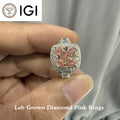 Pink cushion-cut lab-grown diamond ring with accents