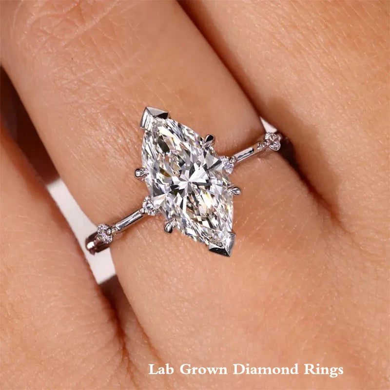 Marquise-cut lab-grown diamond ring with accent stones