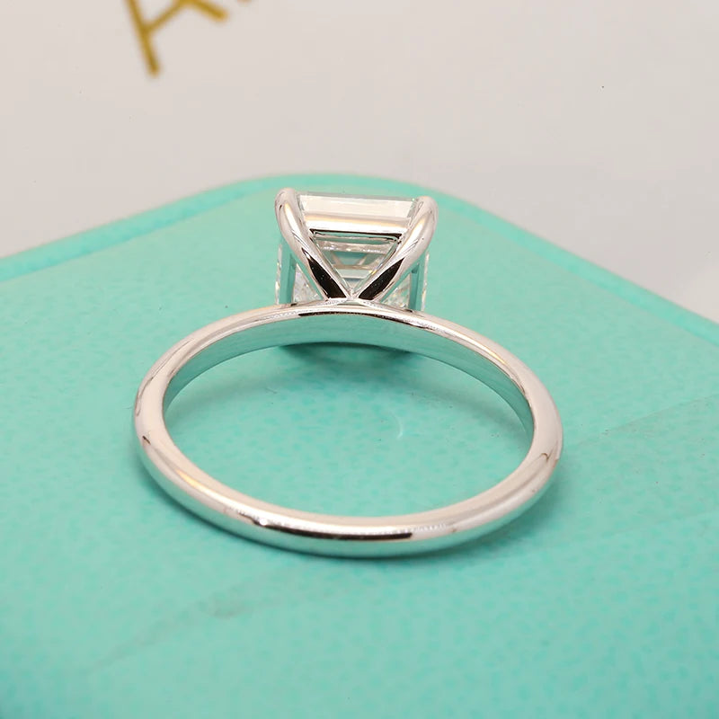 Square-shaped lab-grown diamond prong-set ring