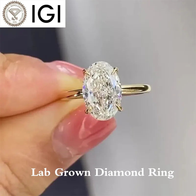 Oval-cut lab-grown diamond ring with round diamond accents