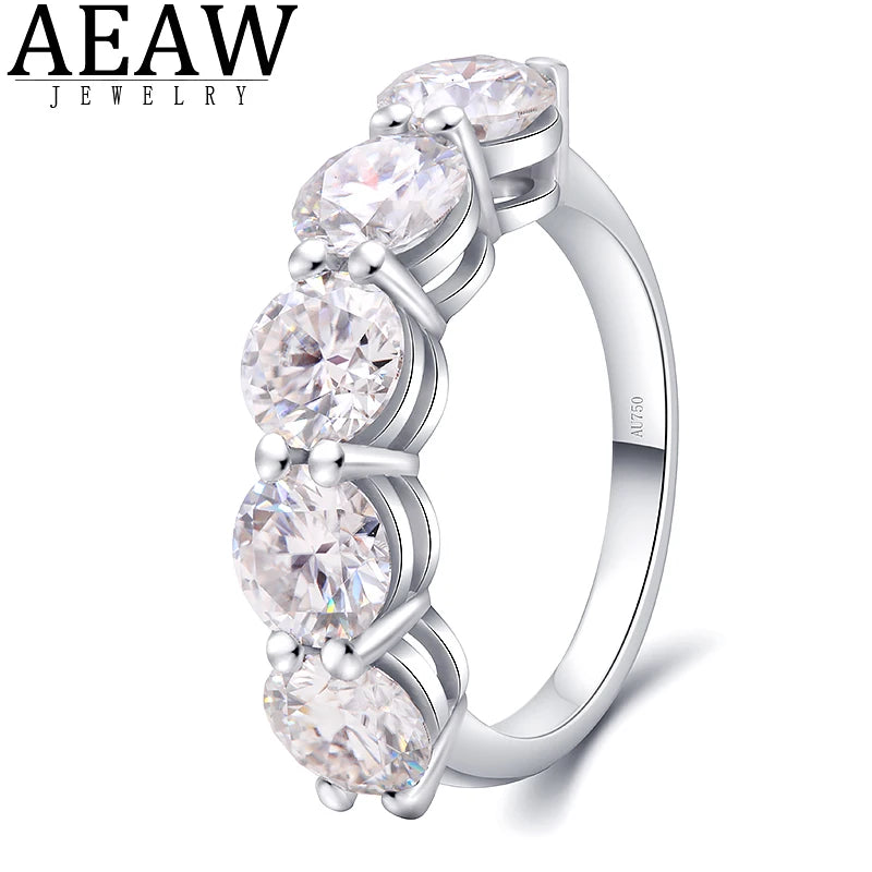 Gold band set with five round lab-grown diamonds