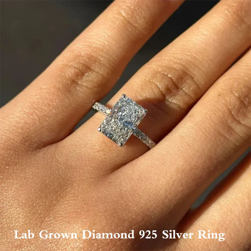Radiant-cut lab-grown diamond ring in sterling silver