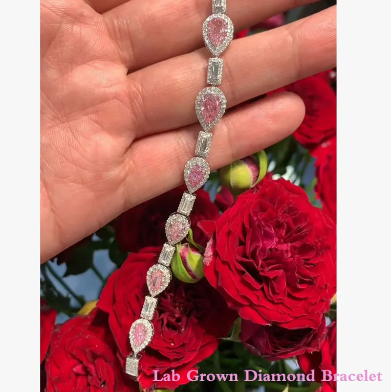 Fancy pink pear mixed-cut lab-grown diamond bracelet
