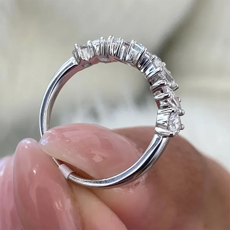 Emerald oval and pear diamond stacking band
