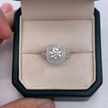 One and a half carat round diamond double-halo ring