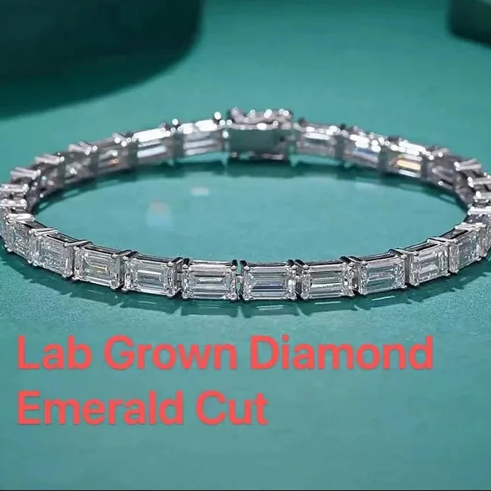 Emerald-cut lab-grown diamond tennis bracelet