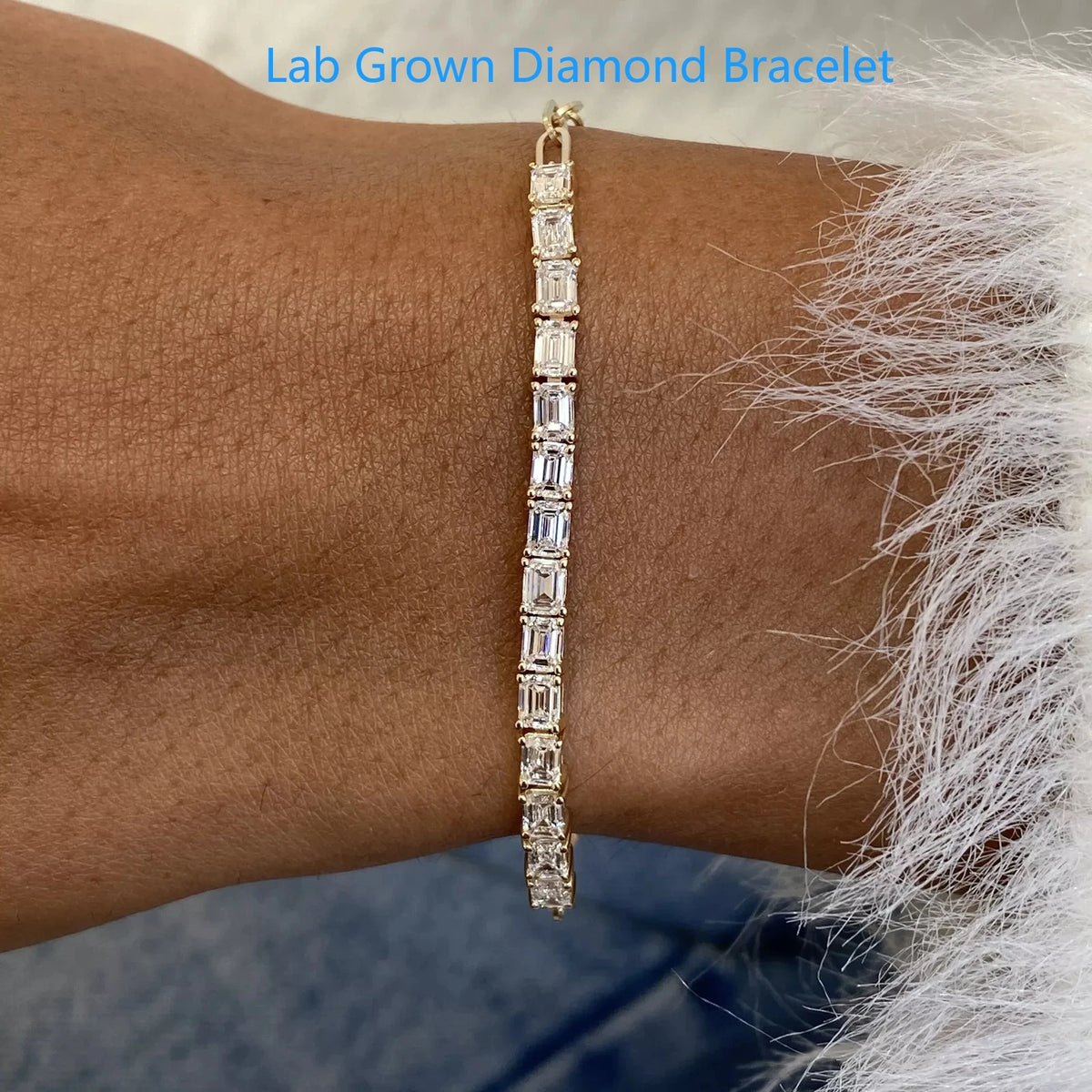 Emerald-cut lab-grown diamond chain bracelet