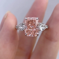 Pink radiant lab-grown diamond three-stone ring