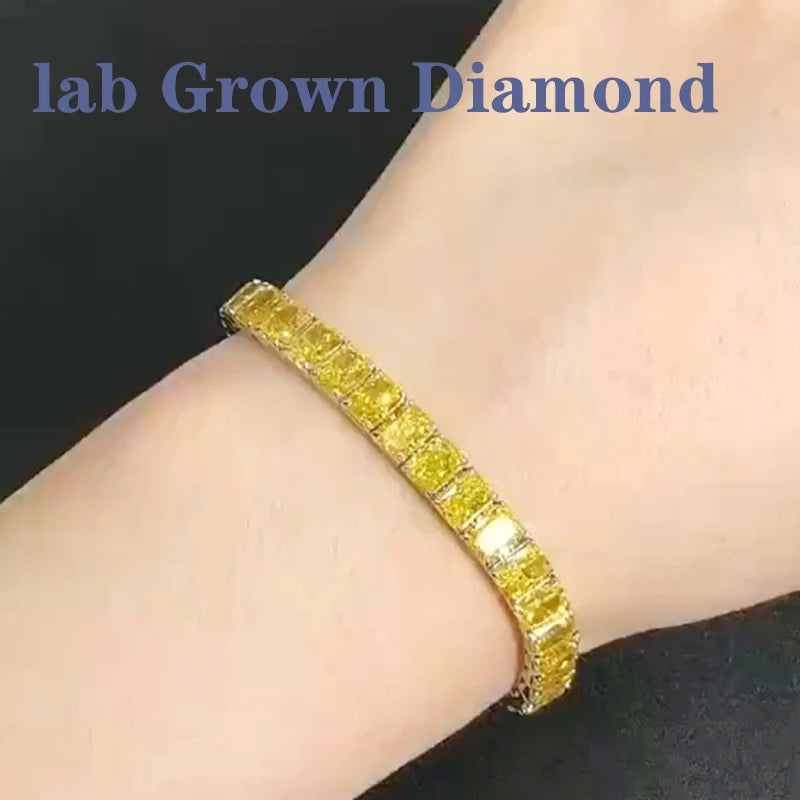 Yellow radiant lab-grown diamond tennis bracelet