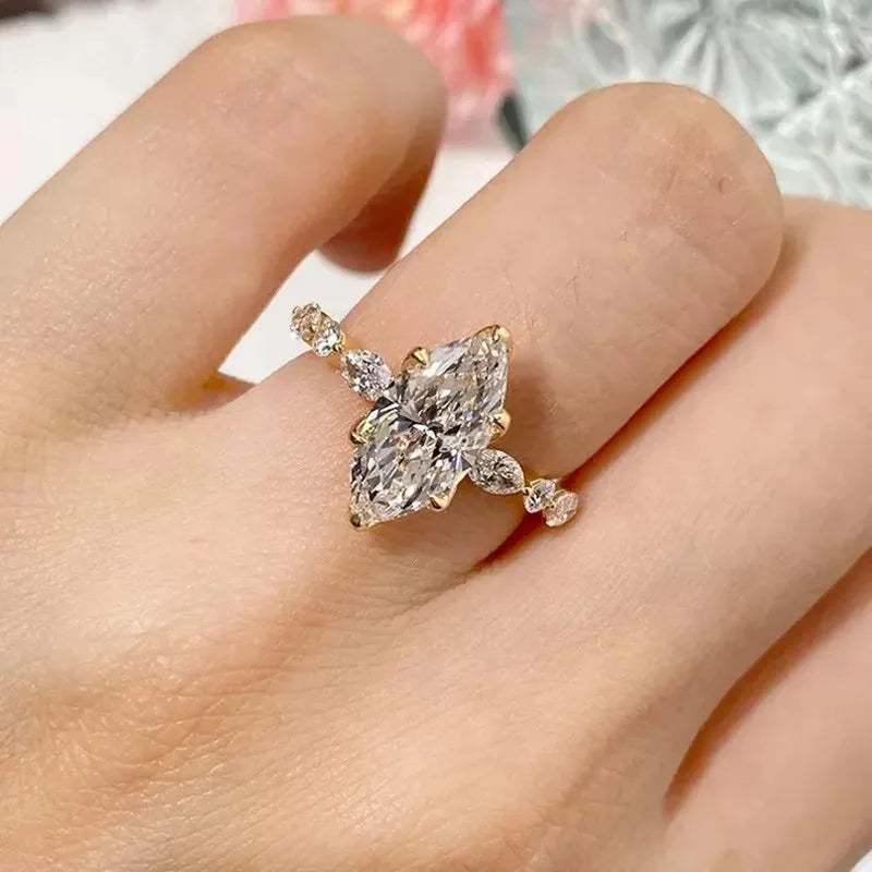 Elongated marquise diamond ring