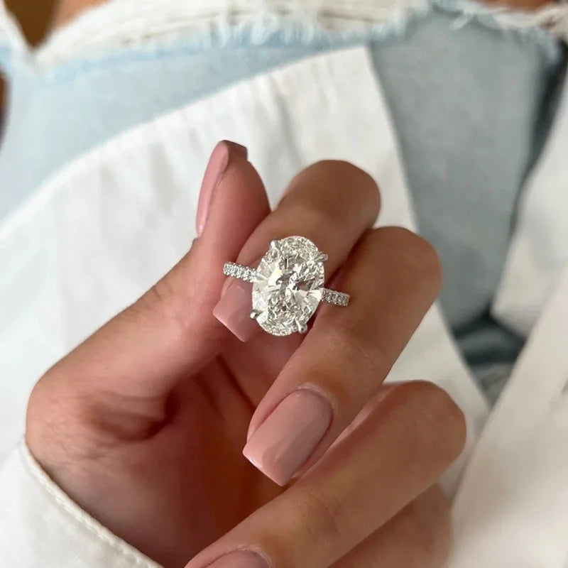 High-set oval lab-grown diamond ring
