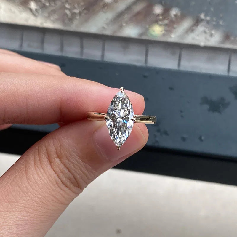 Marquise-cut lab-grown diamond engagement ring in gold